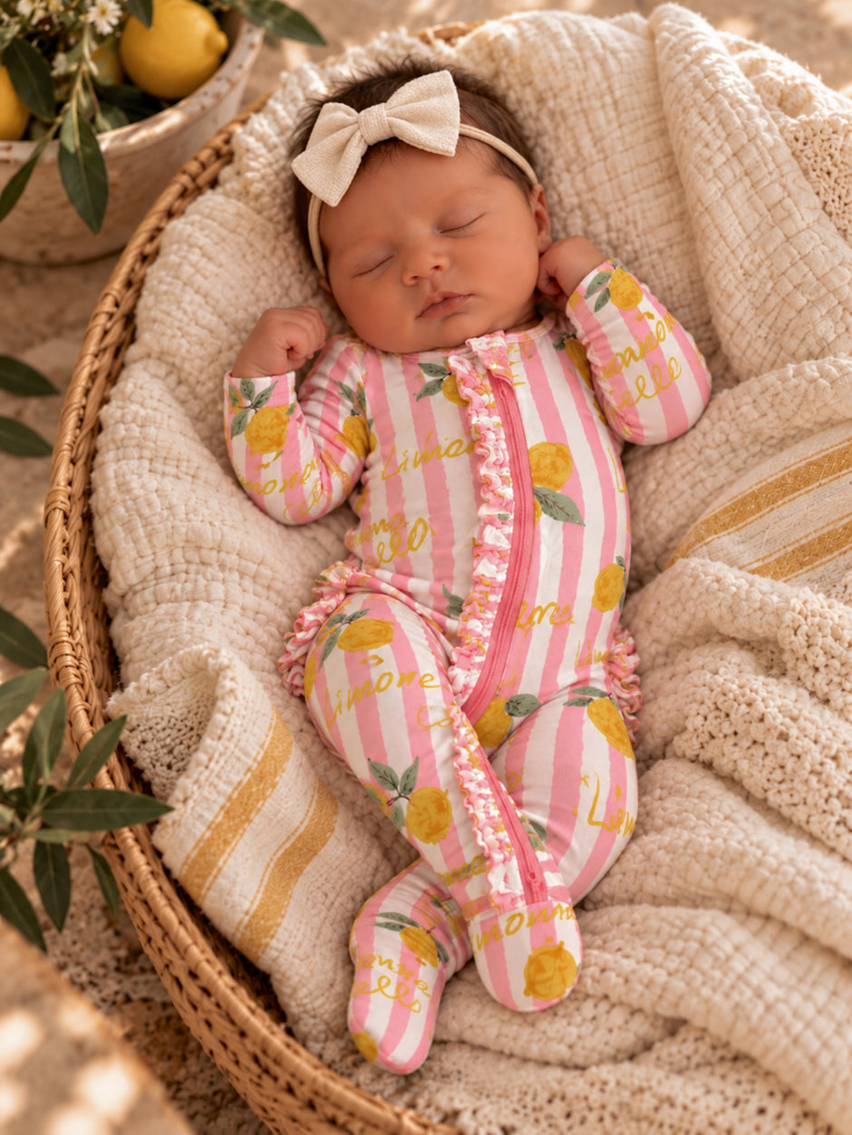 2-Way Zip Ruffle Footie, Lemon Amore