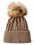 Cable Knit Fur Pom Hat, Walnut
