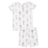 White kids' pajama set featuring tennis racket and ball print, includes a short-sleeve shirt and shorts.