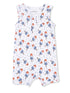 White romper with colorful popsicle pattern, featuring orange, blue, and white. Ideal for summer wear.