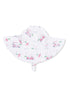 White sun hat with golf-themed patterns, including golf carts, clubs, and flags. Perfect for sunny days on the course.
