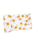 White blanket featuring a vibrant sunflower pattern on a soft fabric. Ideal for cozy décor or outdoor lounging.