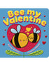 Book cover for "Bee My Valentine" featuring cute bees, hearts, and colorful text on a blue background.