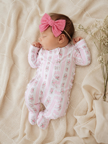 2-Way Zip Ruffle Footie, Bella Rose Stripe