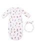 White baby gown with cowboy boot print, accompanied by a matching headband. Ideal for infants and stylish outfits.