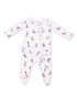 White baby onesie with various colorful cowboy boots printed on it. Ideal for cute and cozy outfits.