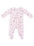 Pink infant onesie featuring a playful print of boots, hats, and cacti. Perfect for stylish comfort.