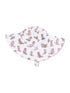 Wide-brimmed hat featuring a playful cowboy boot pattern in pastel colors.