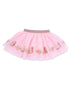 Pink tulle skirt with a gold and pink cowboy boot and hat design along the hem, featuring an elastic waistband.