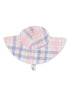 Pink and blue plaid sun hat with wide brim, designed for sun protection.