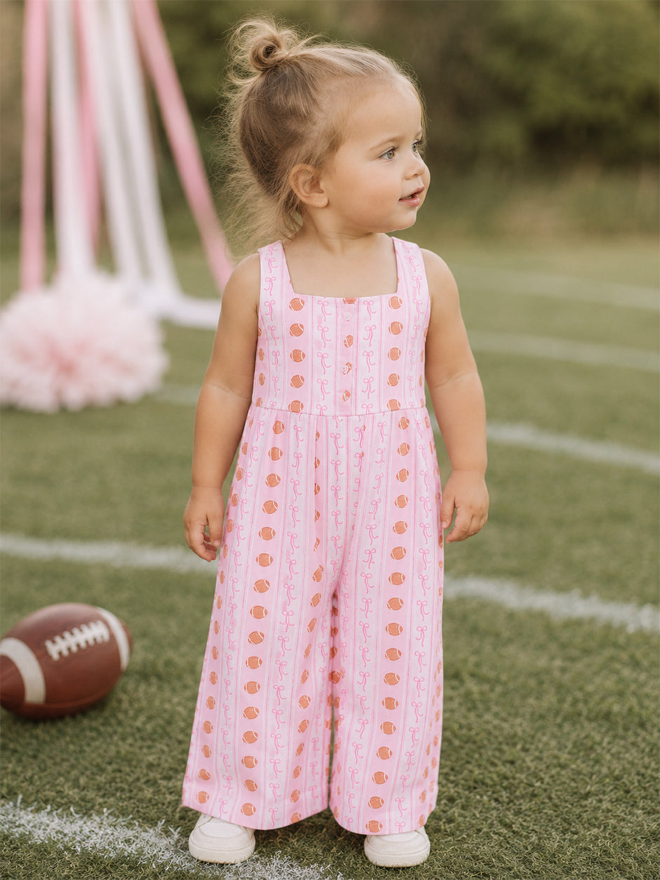 Wide Leg Jumpsuit, Football Bow Stripe