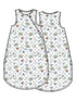 Baby sleep sack featuring football-themed designs with balls, goalposts, and playful text.