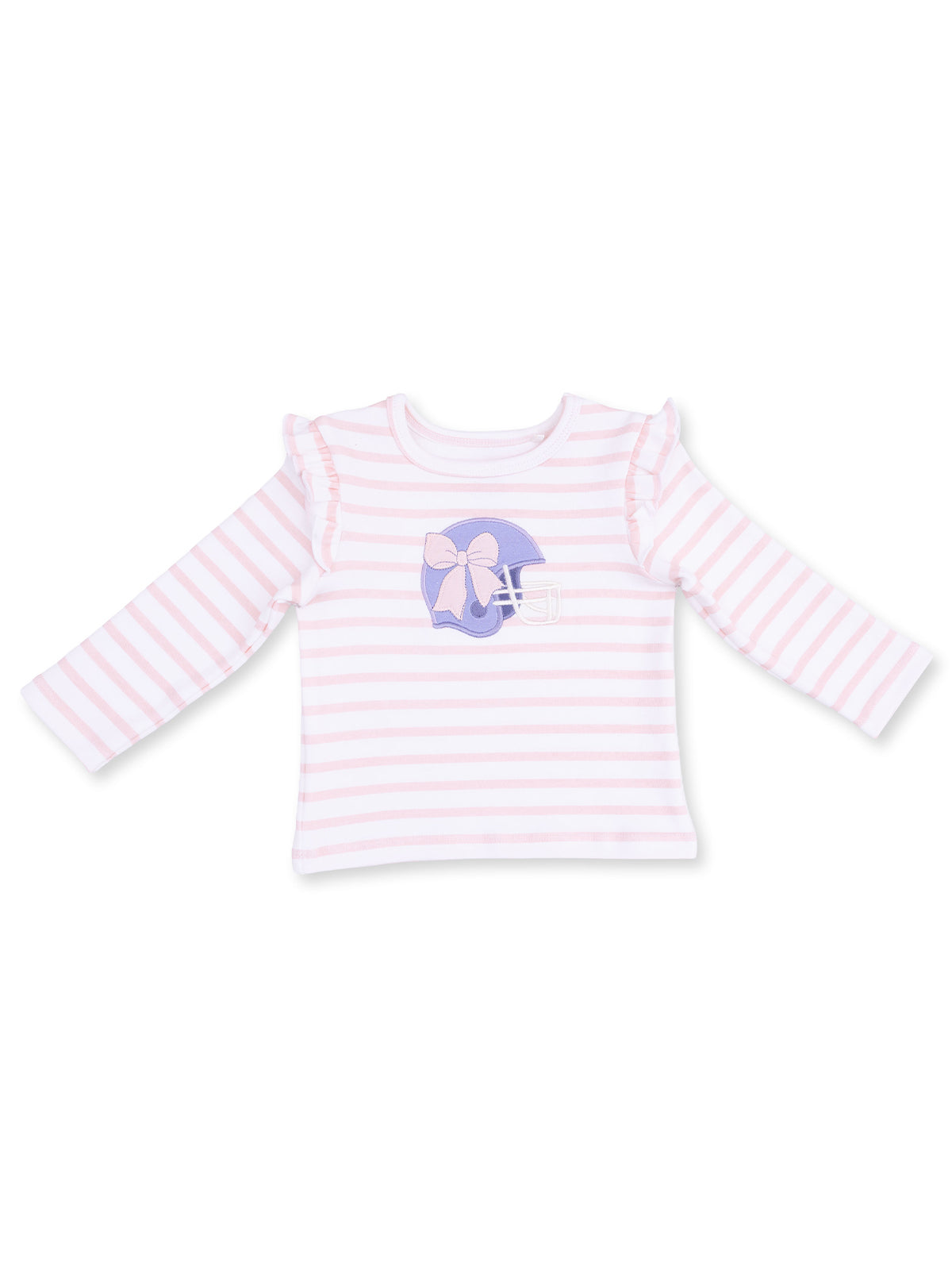 Long Sleeve Ruffle Tee, Football Helmets Pink