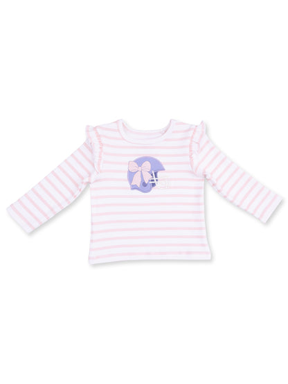 Long Sleeve Ruffle Tee, Football Helmets Pink