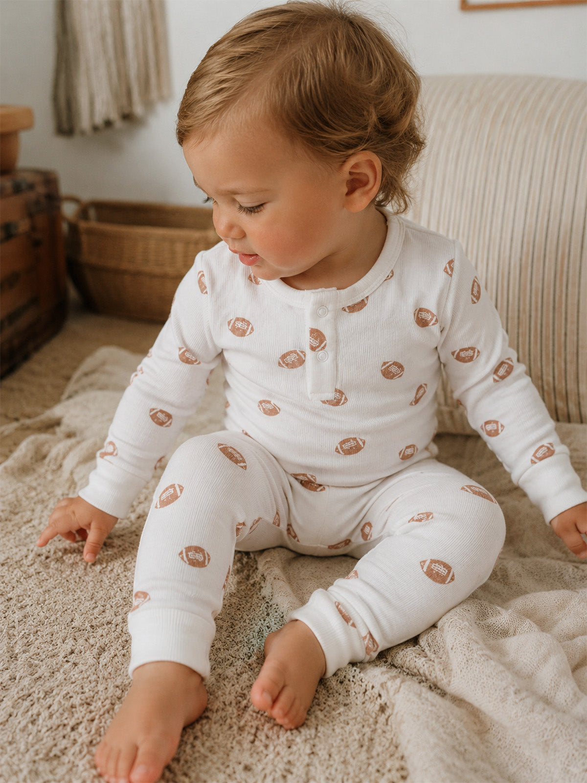 Ribbed Long Sleeve Henley Play Set, Mini Footballs