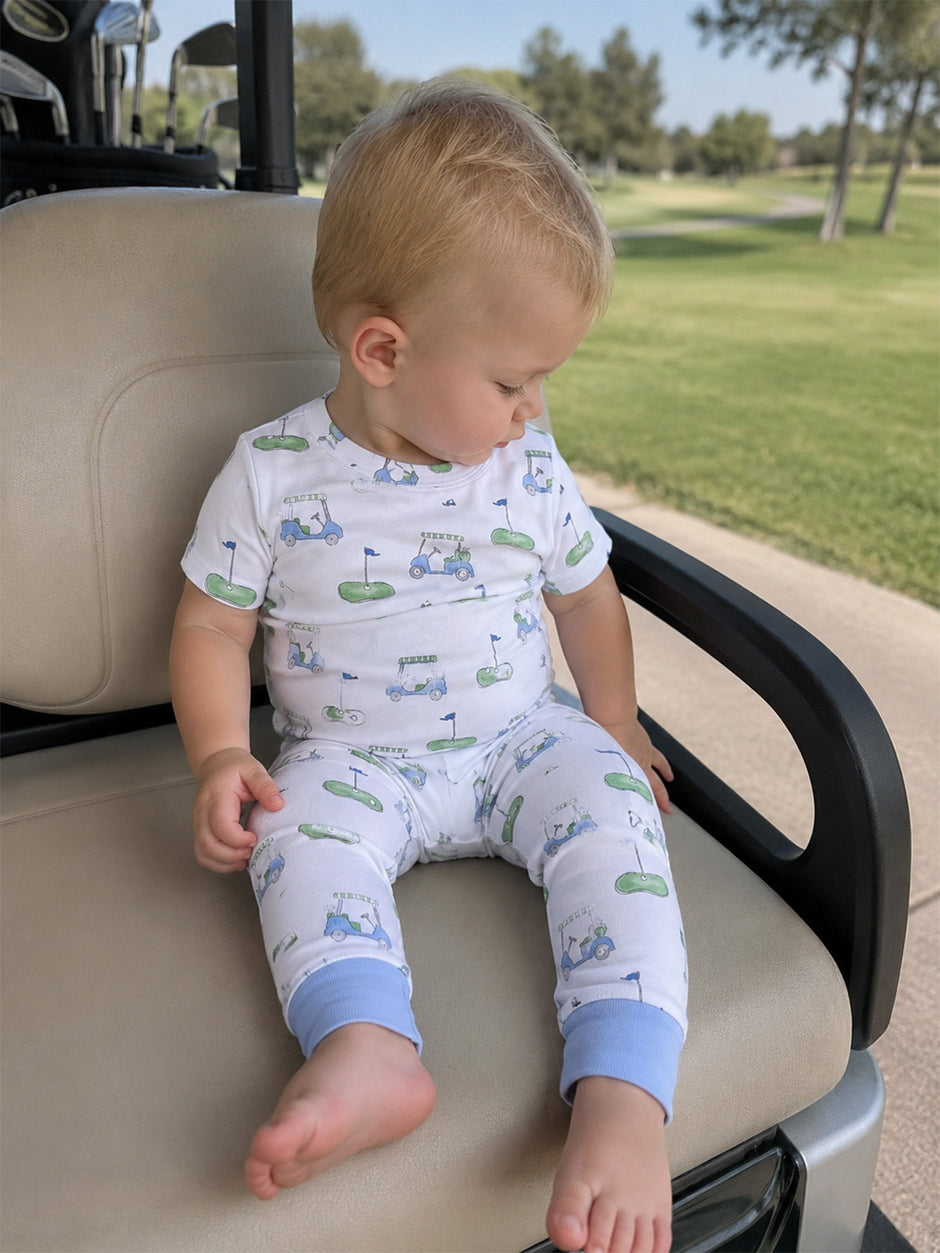 Short Sleeve Loungewear Set, Golf Carts Blue