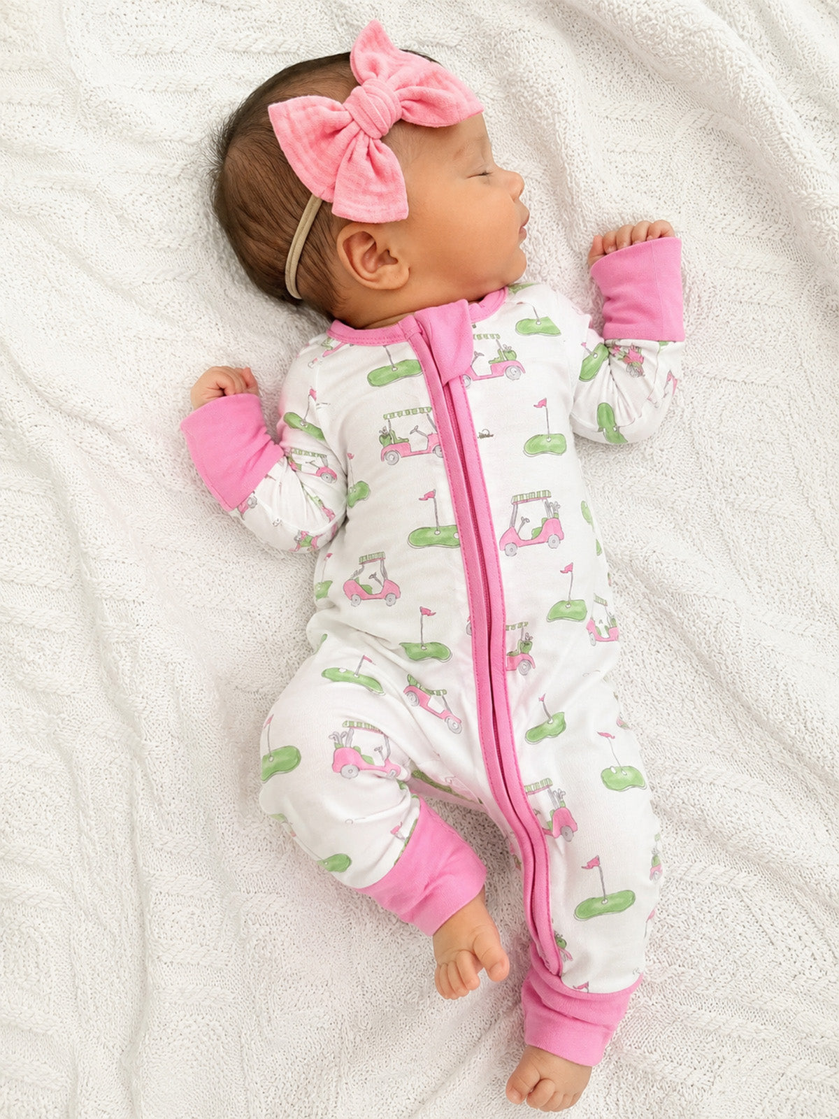 2-Way Zip Romper, Golf Carts Pink