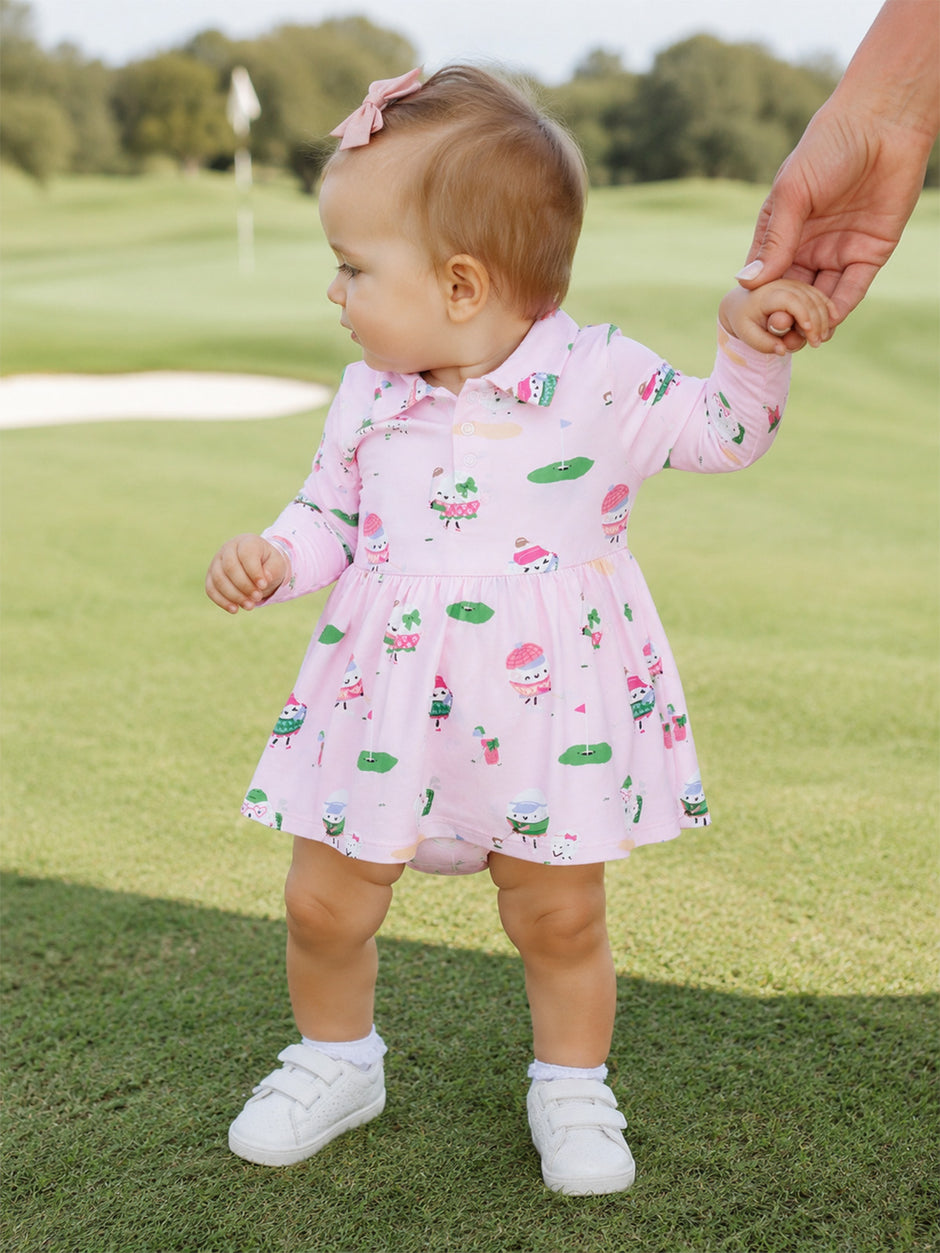 Long Sleeve Polo Bodysuit Dress, Golf Pros Pink