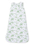 Lightweight white sleep sack with green nature-themed print, ideal for keeping babies warm and comfortable.
