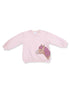 Pink sweatshirt featuring a horse graphic with purple mane, designed for children.