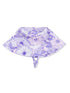 Purple floral sun hat with a wide brim and ties, featuring intricate flower patterns. Ideal for sun protection.