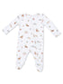 White baby onesie featuring playful duck and fish patterns, perfect for infants and toddlers.
