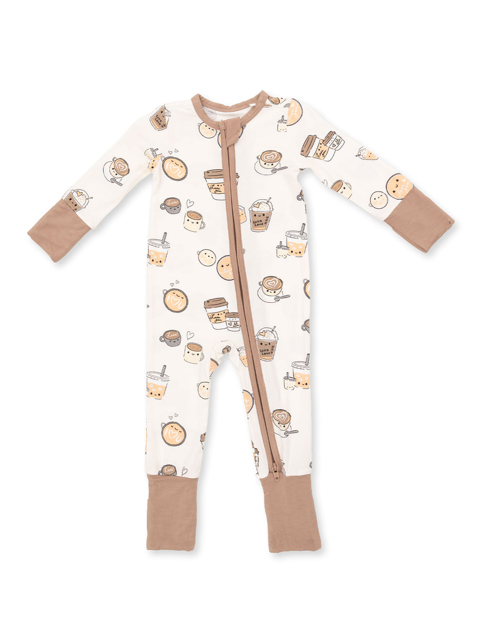 2-Way Zip Romper, Love You a Latte