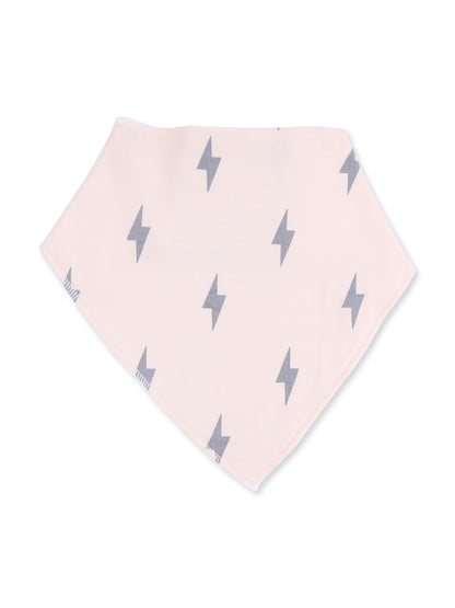 Light pink bandana with gray lightning bolt patterns, designed for stylish and playful wear.