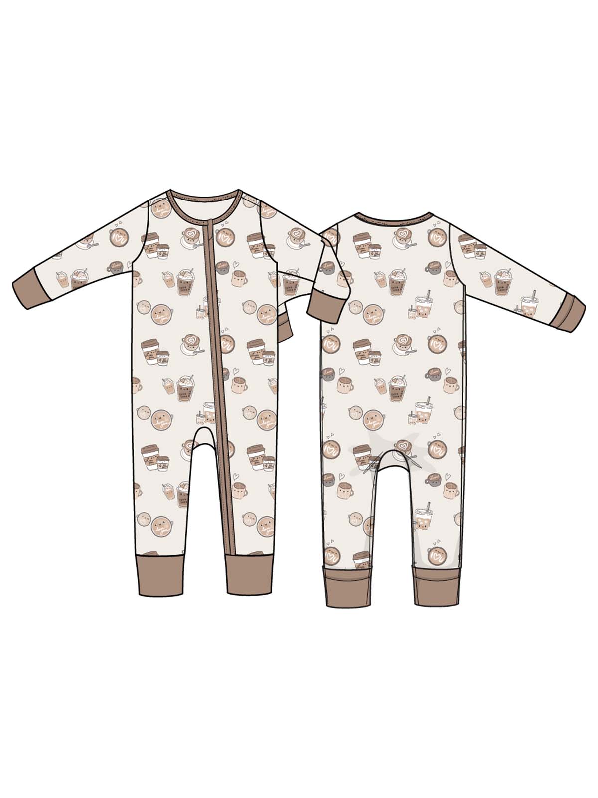 Toddler onesie with a playful dessert pattern, featuring ice cream and cupcakes in pastel colors.