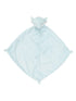 Light blue elephant plush security blanket with a triangular shape and soft fabric.