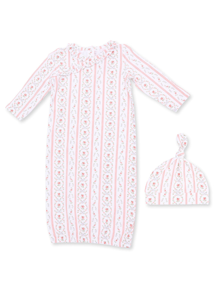 Kimono Gown & Knotted Hat Set, Marnie Rosebud Stripe