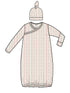 Floral striped baby nightgown with long sleeves and a matching hat, featuring a knotted top.