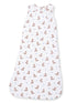 White sleeping bag with cowboy boot and star patterns for infants.