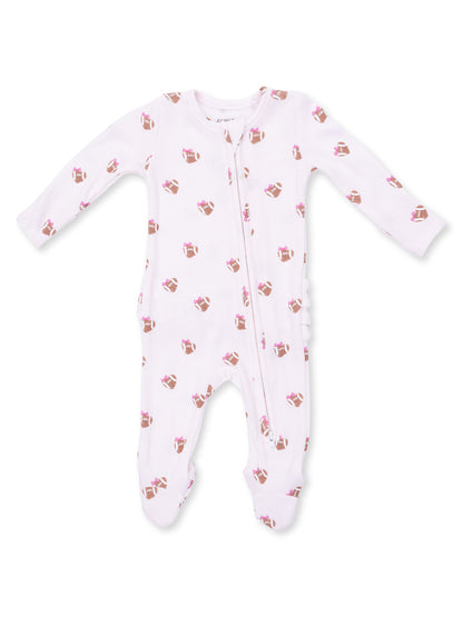 White baby onesie with cupcake prints and zip closure, perfect for infants and toddlers.