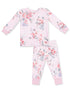 Floral print long sleeve pajama set in light pink with matching pants. Soft and cozy for children.
