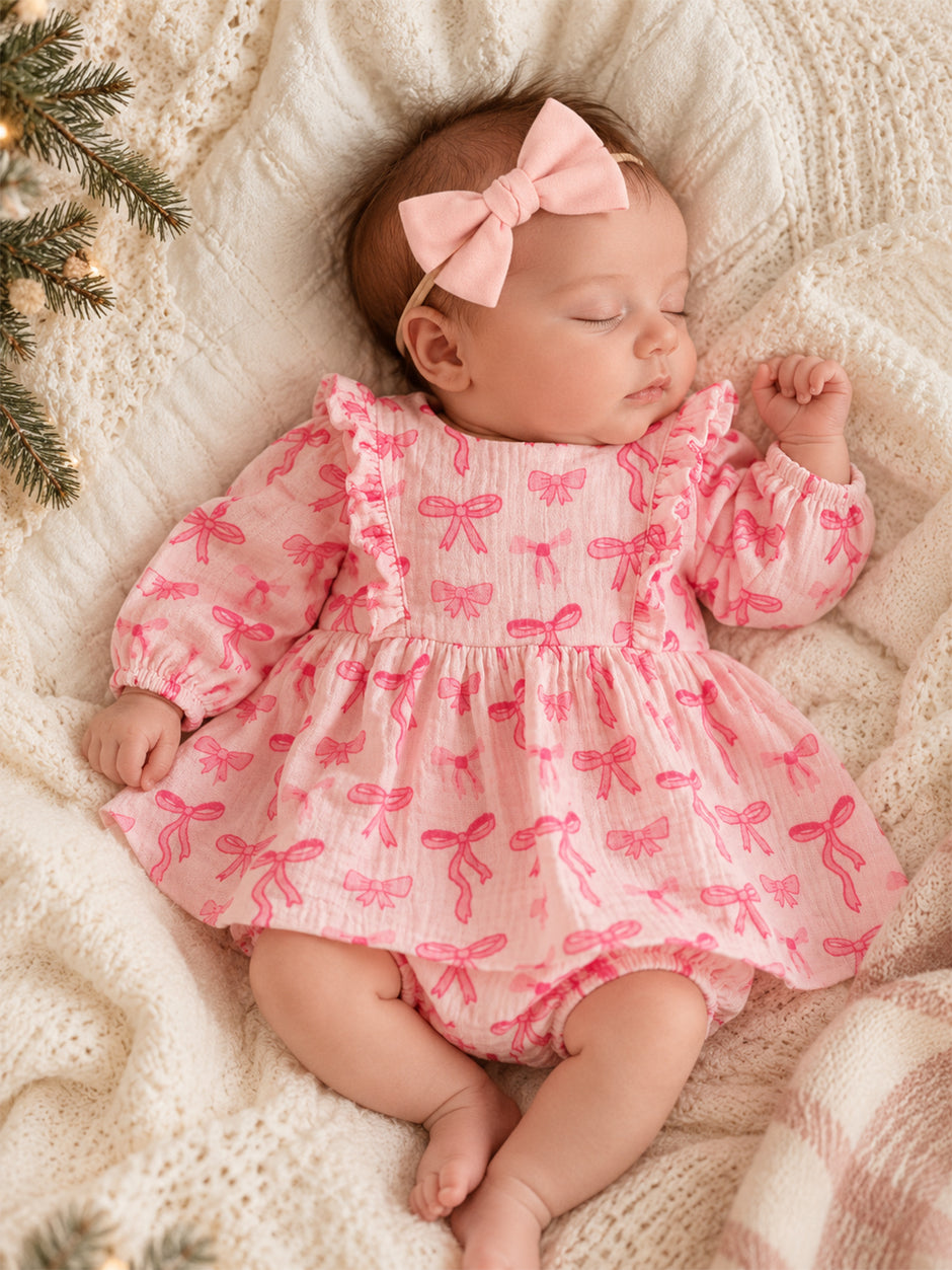 Ruffle Dress & Bloomer, Pink Bows