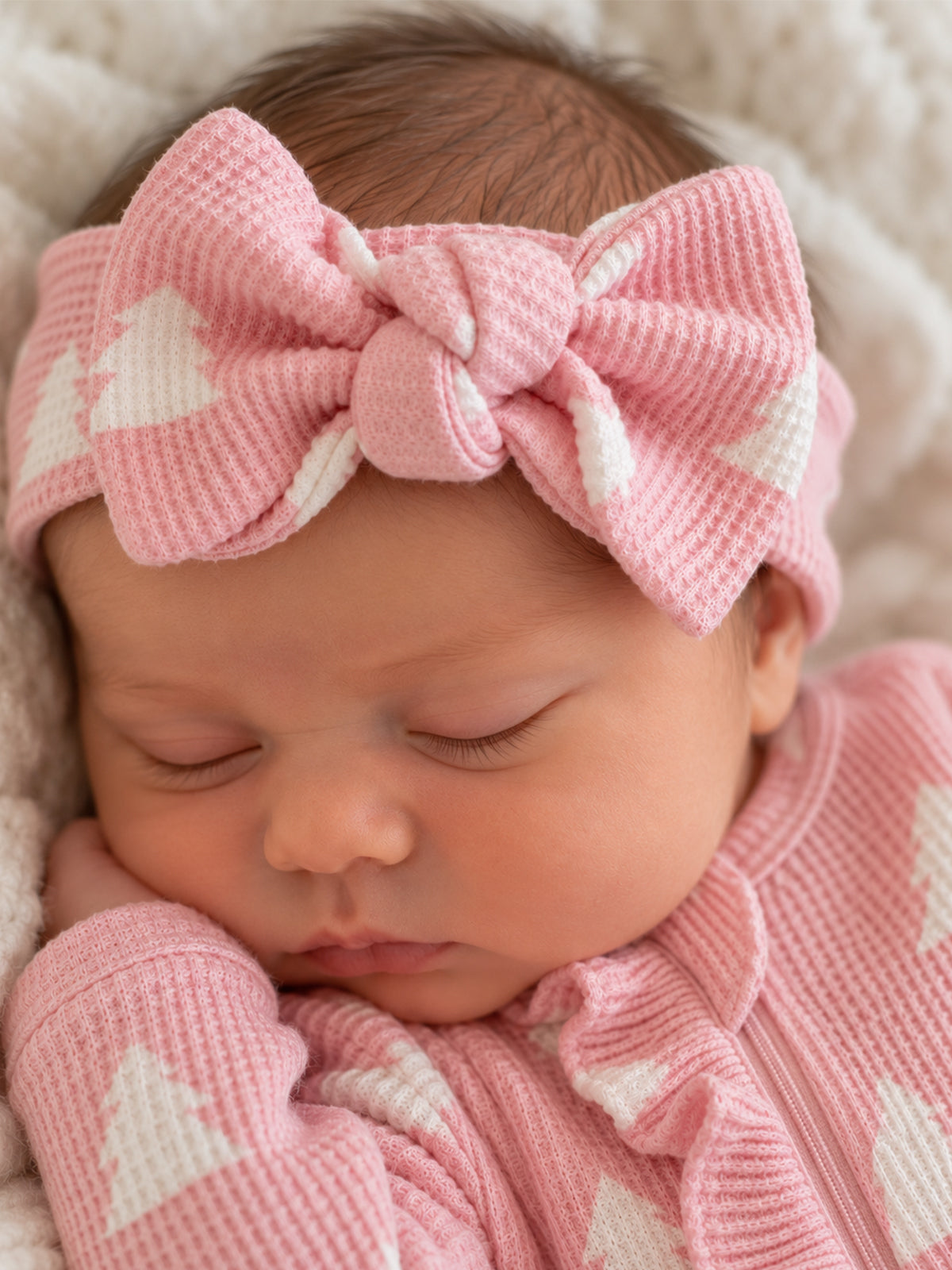 Organic Waffle Knot Bow, Pink Christmas Trees