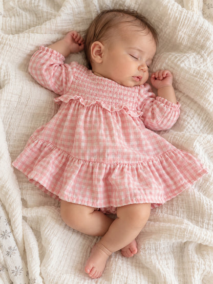 Smocked Ruffle Tiered Dress & Bloomer, Pink Gingham