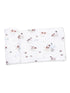 White bedding with illustrated dogs and birds in a playful, nature-inspired design.