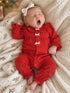 Knit Ruffle Collar Romper, Ribbon Red