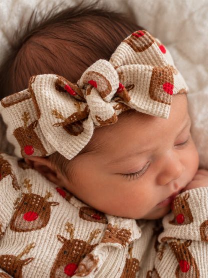 Organic Waffle Knot Bow, Reindeer