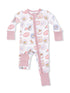 Child's rodeo-themed one-piece pajama with pink accents and playful graphics. Ideal for cozy sleepwear.