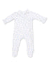 Light blue floral baby onesie with long sleeves and footed design, ideal for comfort and style.