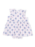 Floral baby romper with ruffled sleeves and pink striped pattern, ideal for warm weather.
