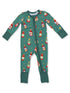Green onesie featuring playful bottle graphics, perfect for cozy and fun sleepwear.