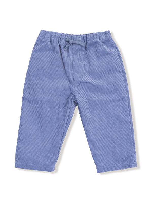 Light blue corduroy pants with a drawstring waist and relaxed fit. Suitable for casual wear.
