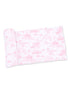 Pink patterned pillowcase featuring scenic illustrations of trees and rural landscapes.