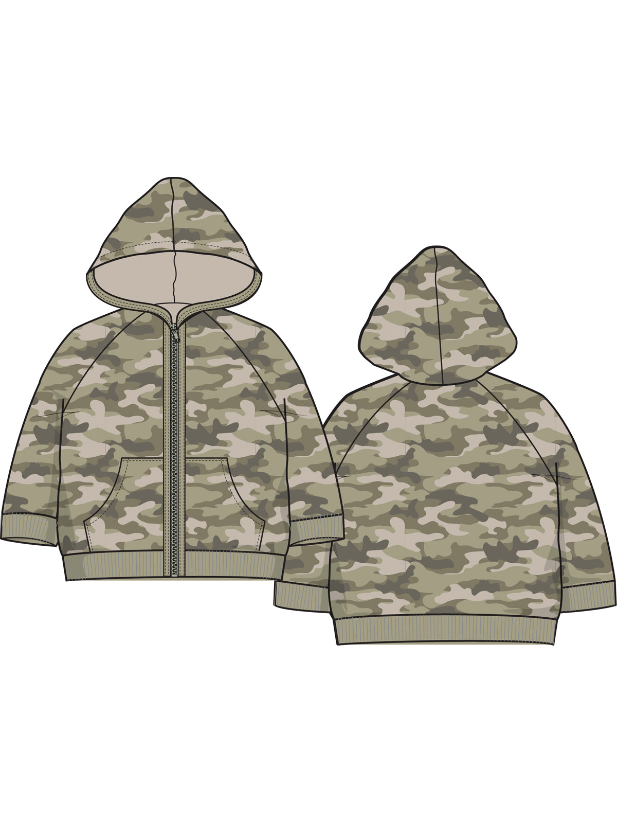 French Terry Zip Hoodie, Camo