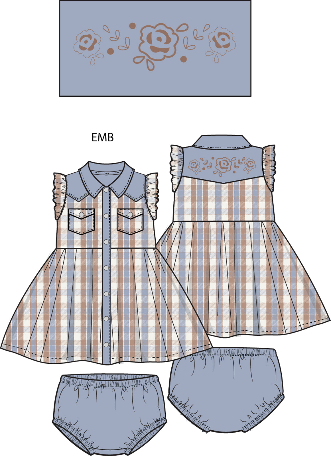 Western Pearl Snap Dress & Bloomer, Western Plaid