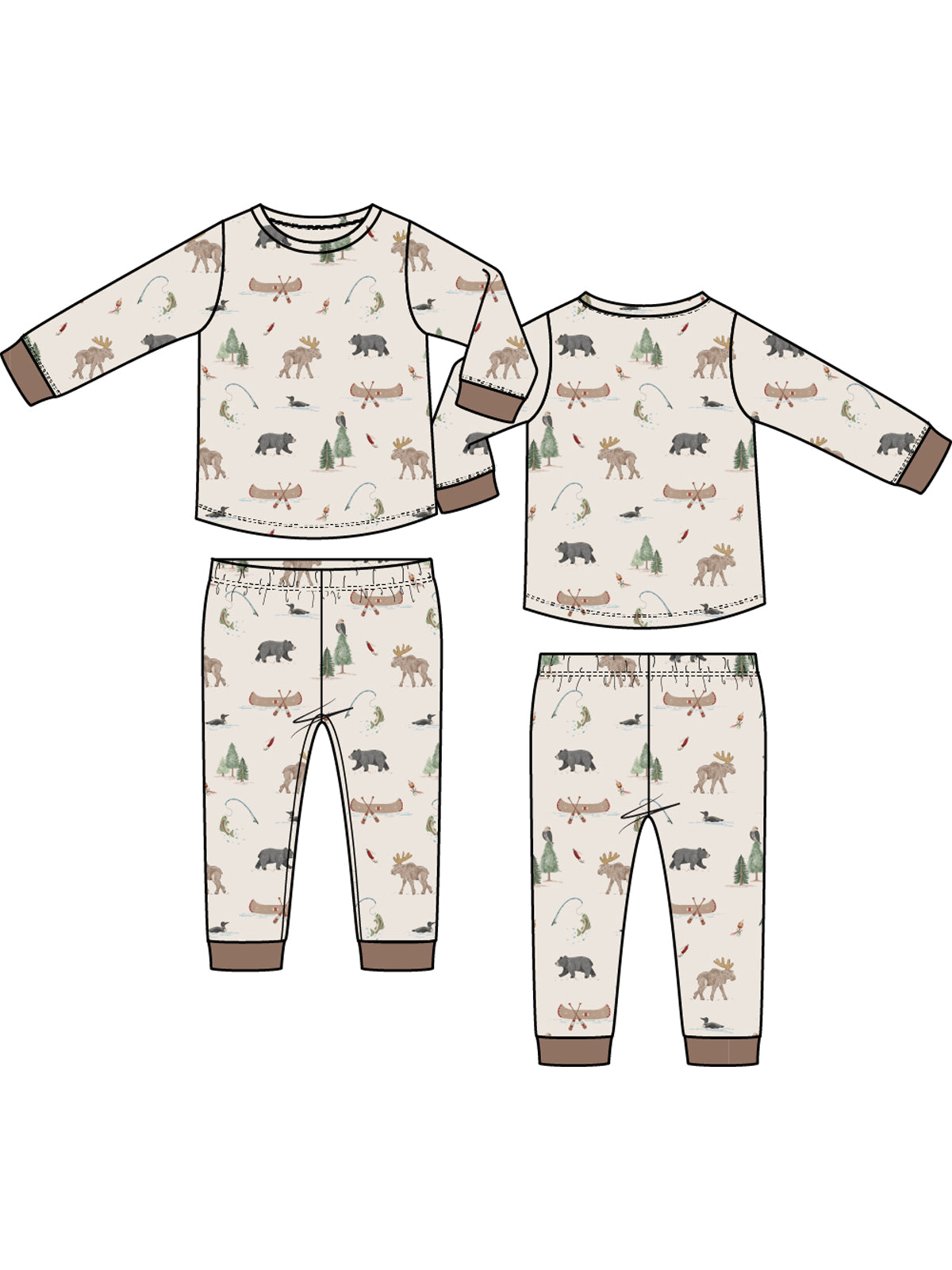 Long Sleeve Loungewear Set, Northern Woodland Animals